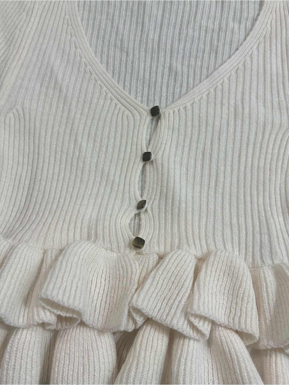 Asos Cream Ribbed Ruffle Cardigan - Picture 2 of 3